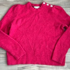 Boden Fuchsia Crew Neck Sweater with Shoulder Buttons